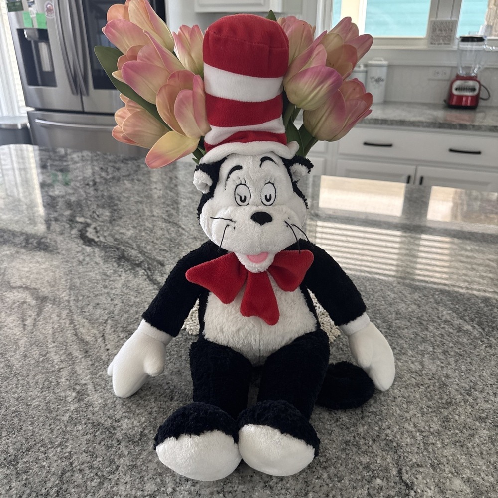 Build A Bear Dr. Seuss Cat in the Hat Retired Plush 18" Black White 2017
